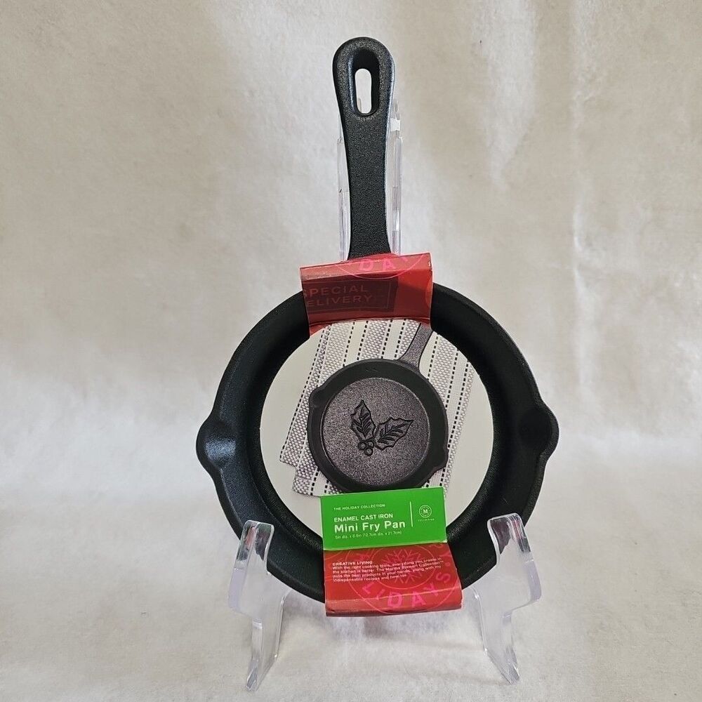 Martha Stewart 5” Enamel Cast Iron Mini Frying Pan Holly New In Package